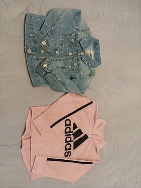 Pink Adidas Kids Zip Jacket & OshKosh Bgosh Heart Denim Jacket - Size 3T